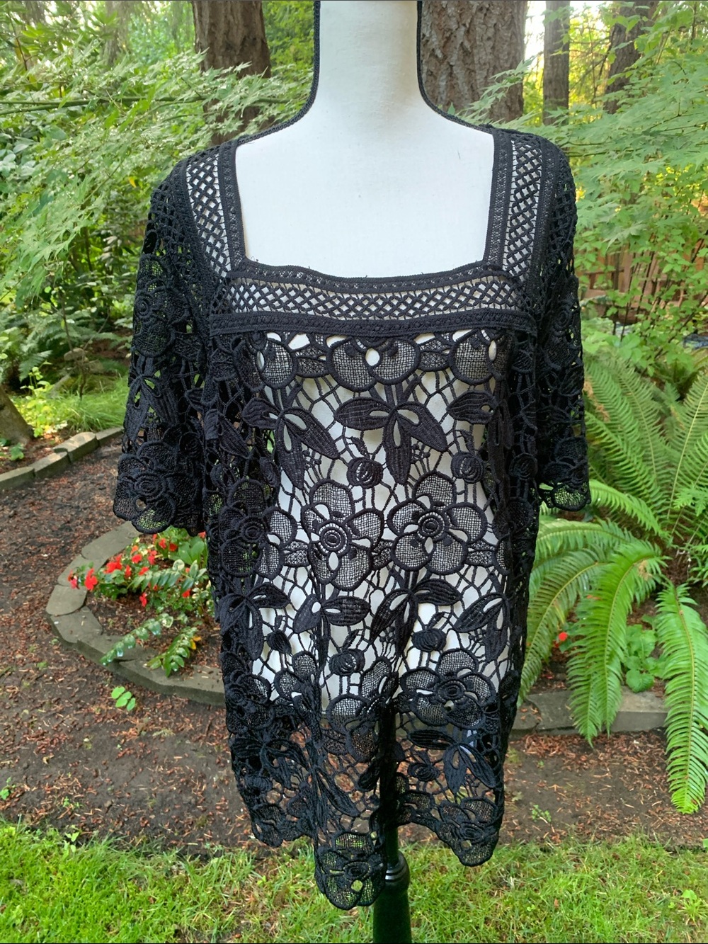 Roaman's Black Crochet Lace Coverup or tunic